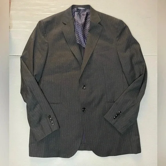 Ted Baker Endurance Wool Sports Coat Charcoal Gray With White Stripe Size 44L - Picture 1 of 10